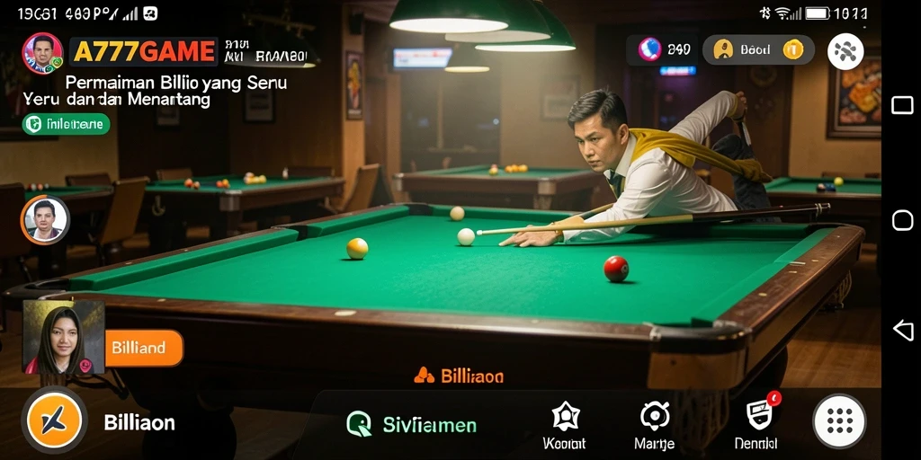 Tampilan antarmuka A777GAME dengan grafis billiard yang menarik.