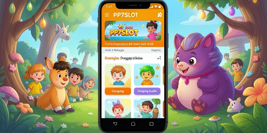Antarmuka PP7SLOT yang ramah anak dengan koleksi dongeng audio.