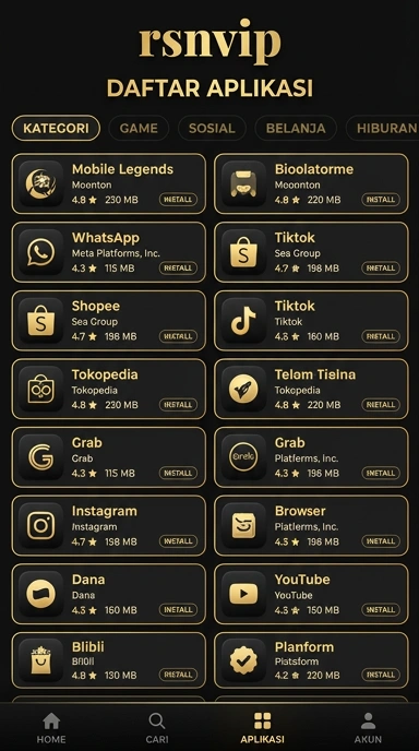 Tampilan katalog aplikasi rsnvip